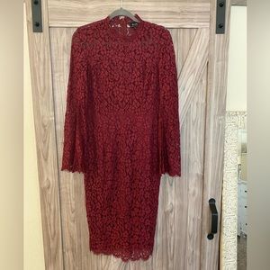 Wine lace sheath cocktail dress